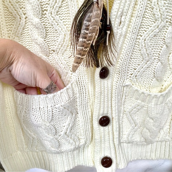 Farmhouse patchwork boho cable knit sweater w prairie granny cabin vibe - Picture 9 of 15
